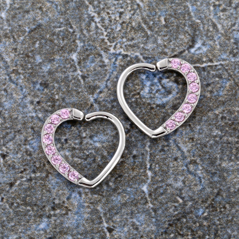 Bendable Heart Daith Piercing Jewelry With Pink Swarovski Cz Etsy