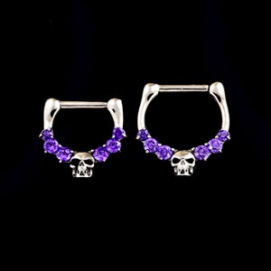 Septum Clicker Schädel Ring, Daith Clicker Schädel Ring Set mit violett Swarovski Cz - 316L chirurgischen Stahl - 16g - 6mm oder 8mm