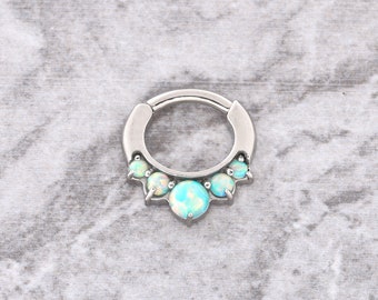 Green Opal Daith Clicker, Septum Ring (16g - 6mm - 8mm)