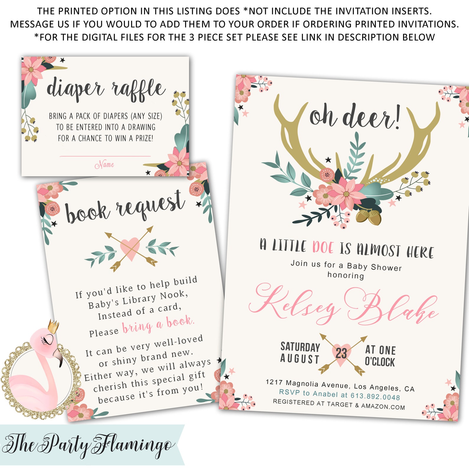 Oh Deer Baby Shower Invitation Girl Printable OR Digital A Etsy