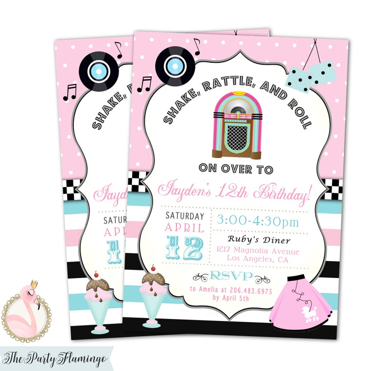 50 S Theme Birthday Invitation Fifties Sock Hop Etsy