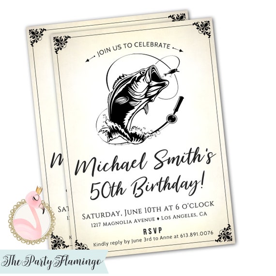 Invitations Danniversaire Pour Les Hommes Peche Theme Etsy