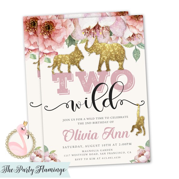 Two Wild Invitation Two Wild Birthday Invitation Girl Safari Etsy