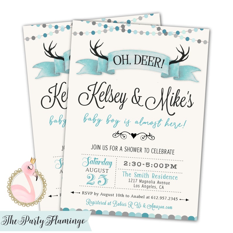 Oh Deer Baby Shower Invitation Boy Deer Antlers Baby Shower Etsy