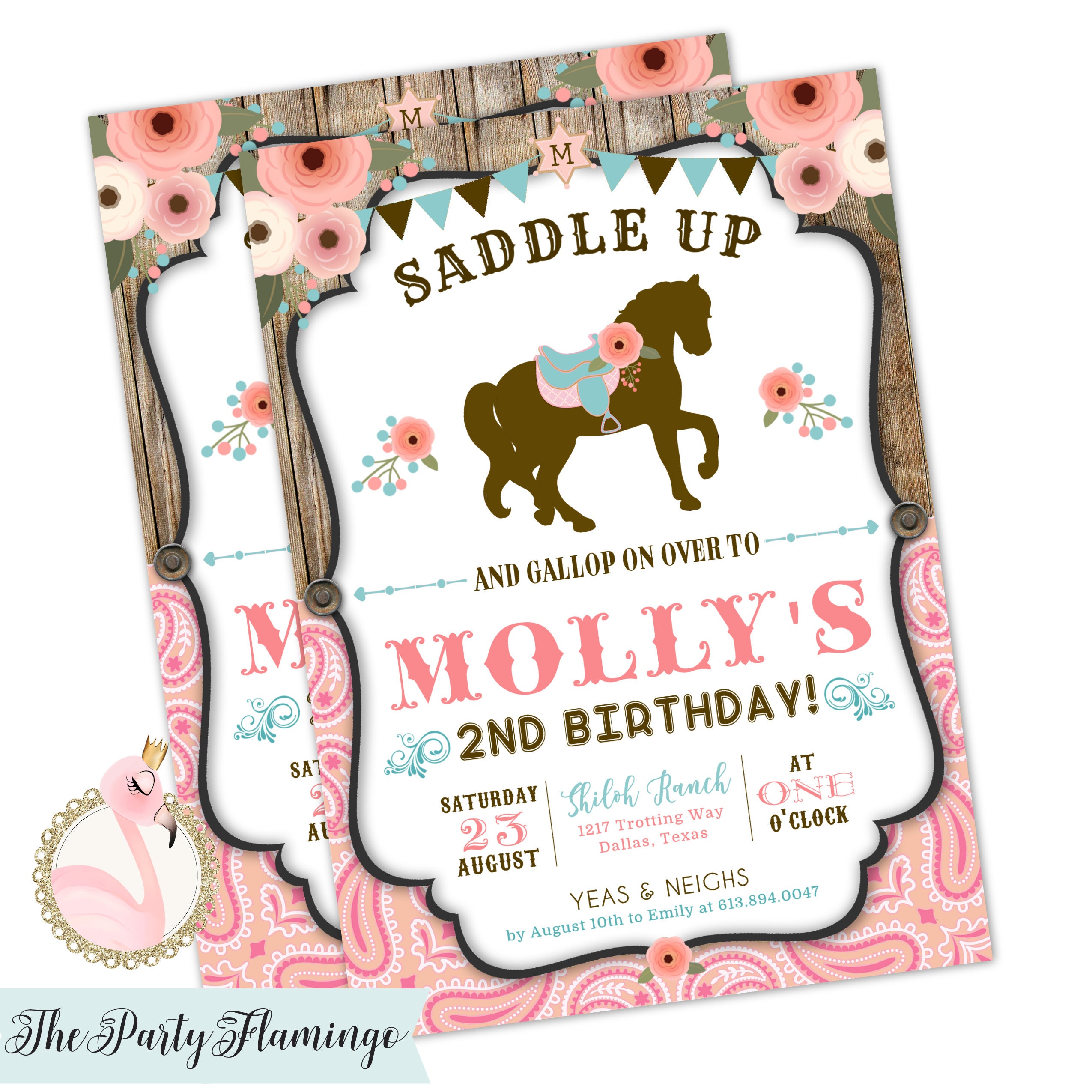 Horse birthday invitation Horse invitation Cowgirl birthday Etsy