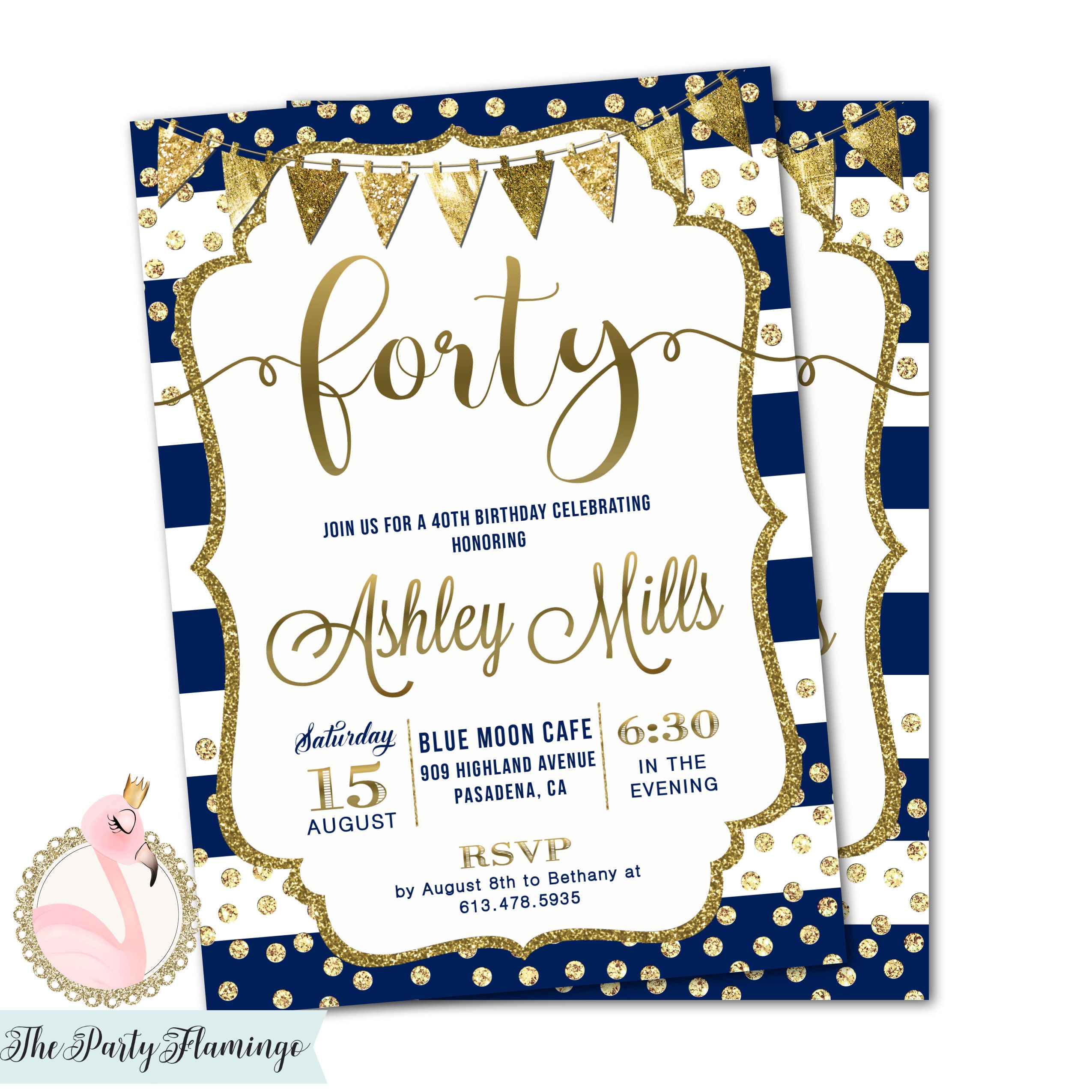 40th Birthday Invitation Navy Blue and Gold Birthday - Etsy Norway