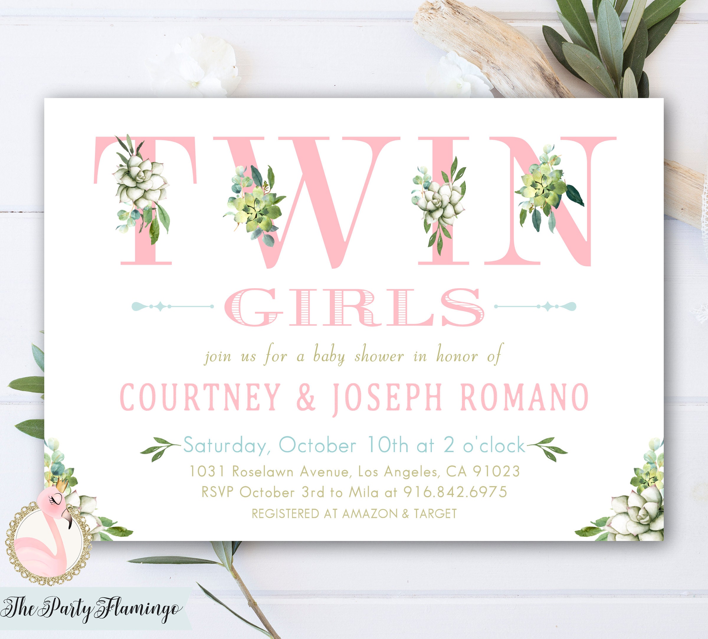 Twin Girls Baby Shower Invitation Twins Baby Shower Invite Etsy