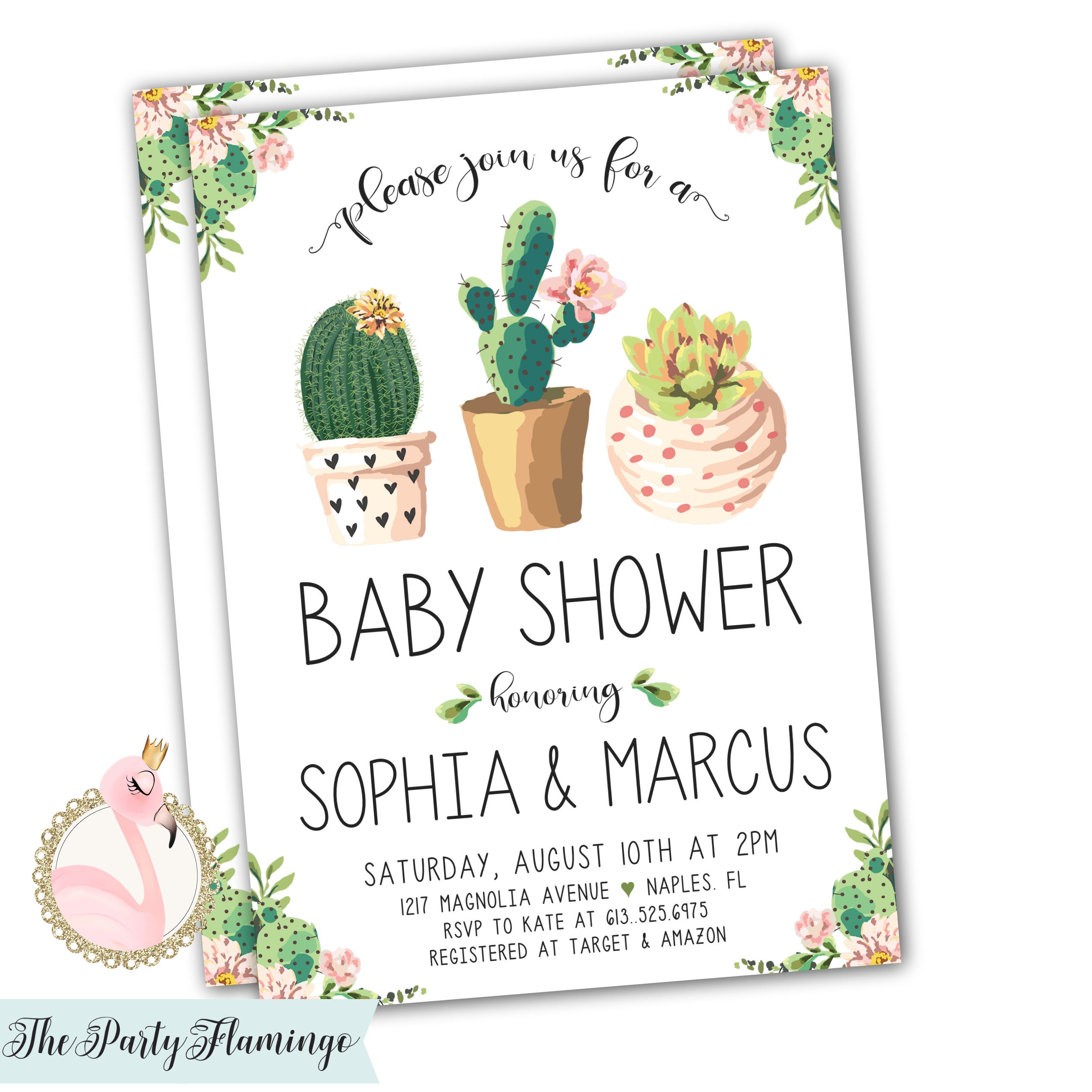 Cactus Baby Shower Invitation Succulent Baby Shower Invites Etsy