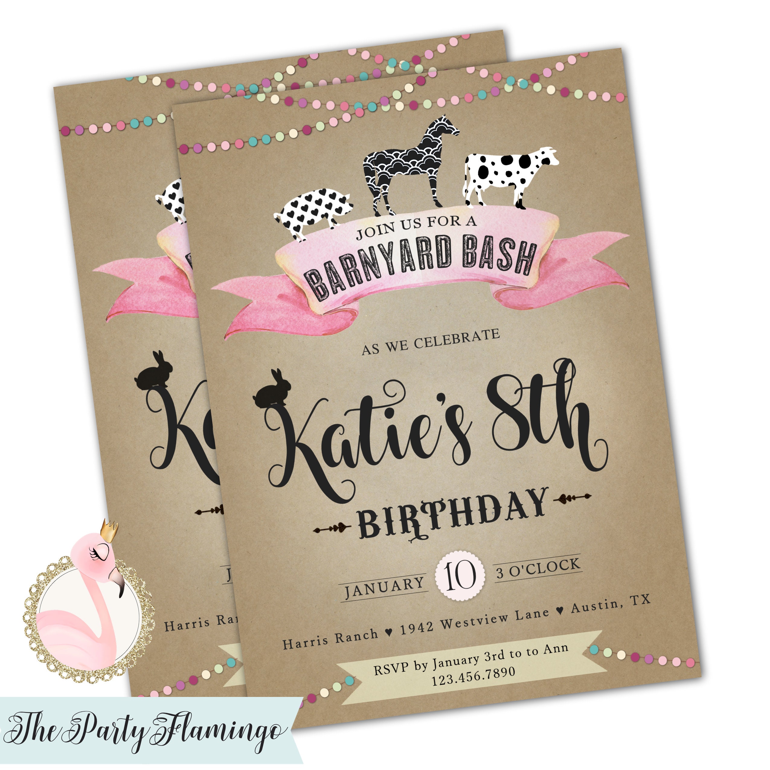 Girl's Farm Birthday Invitation Barnyard Bash Birthday | Etsy