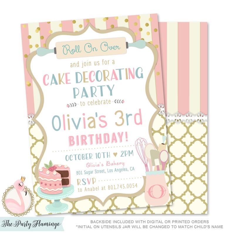 Cake Decorating Invitations Cake Decorating Birthday Etsy