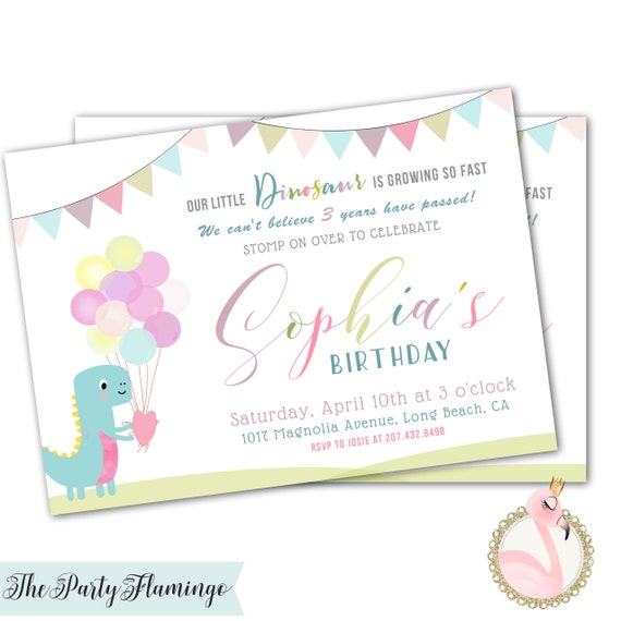 Fille De Invitation Anniversaire Dinosaure 1er 2eme 3eme Etsy France