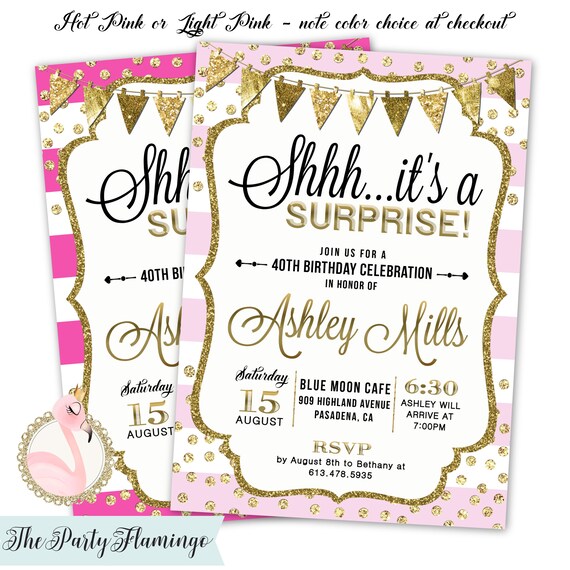 SURPRISE Party Invitations Jewel Toned Invite Pink Purple and Gold Surprise Birthday Party Invites Women/'s 50th Birthday or any age
