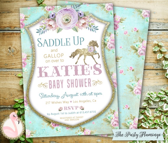 Horse Baby Shower Invitation Floral Horse Baby Shower Invite Etsy