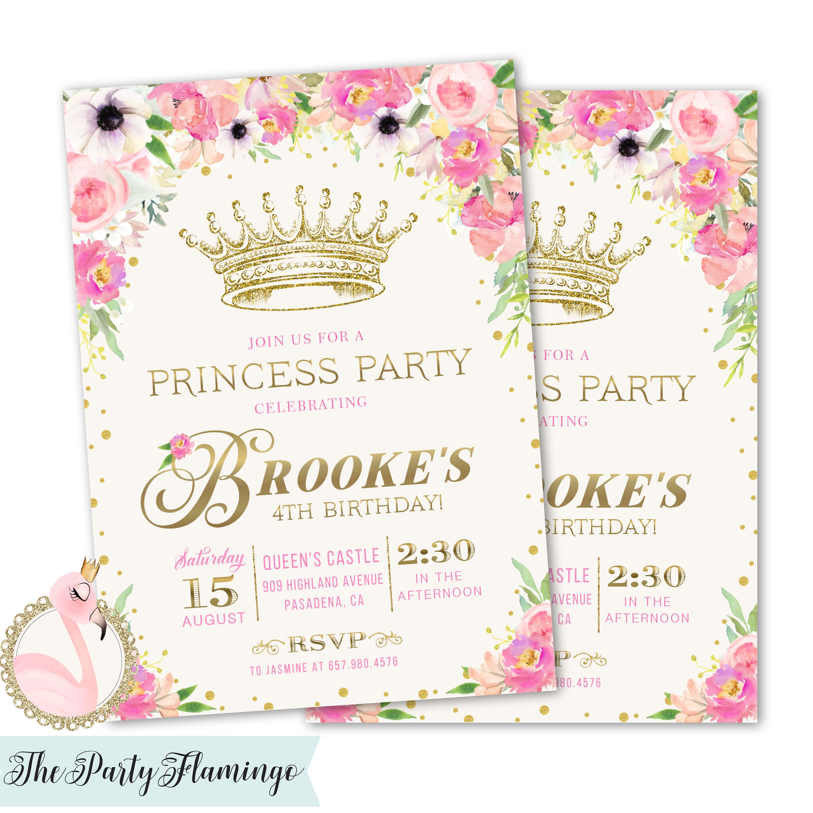 Princess Party Invitations Princess Birthday Party Invites Etsy