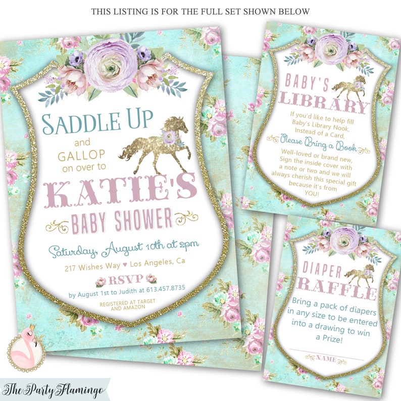 Horse Baby Shower Invitation Horse Themed Baby Shower Girl Etsy