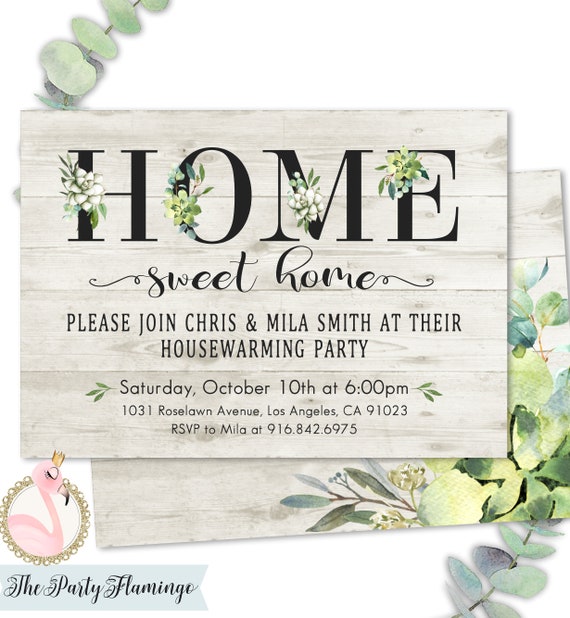 home sweet home housewarming party invite housewarming invitations rustic style printable or printed invitations succulents plants
