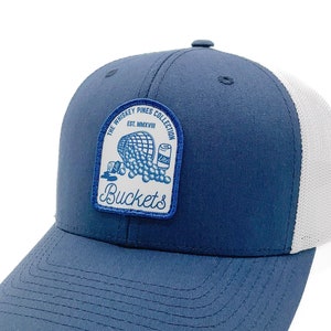 Navy & White "Buckets" Trucker Hat | Georgia Golf Course | Beer Whiskey Drinking | Summer | Patch | Golf Cart | Scorecard | Golfer Gift
