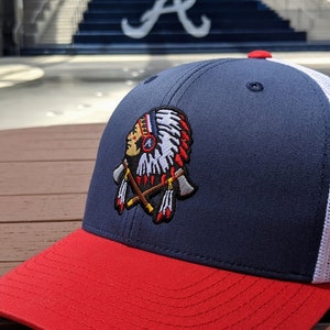 Red, White & Blue Atlanta Indian Head Hat | Baseball Trucker Hat | Tomahawk Chop | Patch Hat | Golf | ATL | Cap | Father&#39;s Day