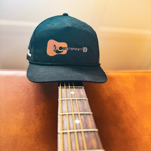 Black &quot;Guitar&quot; Rope Hat | Whiskey Pines Country | Embroidered Acoustic | Richardson 256 Snapback | Southern Festival | Music Lover Gift