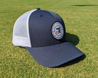 Navy & White "Just Give Me a Double" Hat | Georgia Course Trucker | Beer Whiskey Drinking | Summer | Patch | Golf Cart | Scorecard