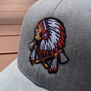 Grey & White Atlanta Indian Head Hat | Baseball Trucker Hat | Tomahawk Chop | Braves Hat | Patch Hat | Golf | ATL | Cap | Men's