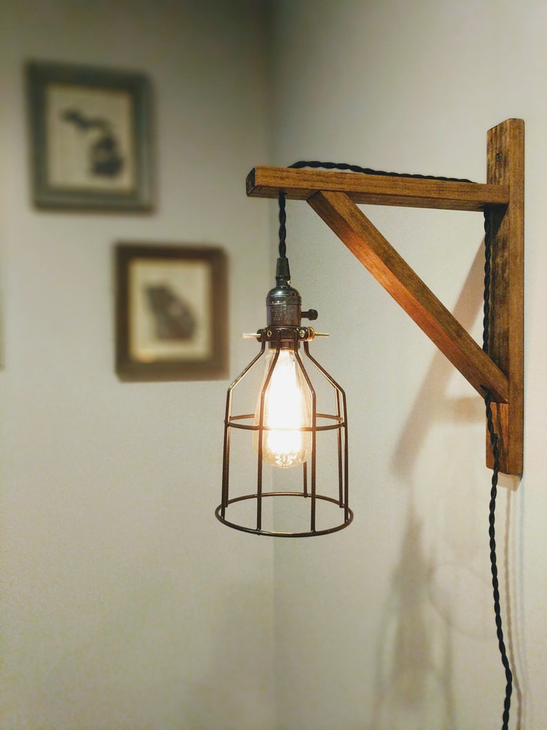 Wall Sconce Pendant Light Lamp Wood Rustic Wooden Modern Industrial Decor Hanging