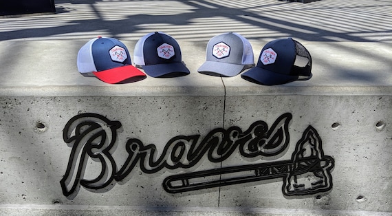 Red, White & Blue Atlanta Tomahawk Chop Hat | Baseball Trucker Hat | Tomahawk Chop | Braves | Patch Hat | Golf | ATL | Cap | Father's Day