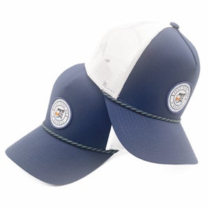 Navy & White "Just Give Me A Double" Rope Trucker Hat | Georgia Golf Course | Beer Whiskey Drinking | Summer | Patch | Golf Cart | Scorecard