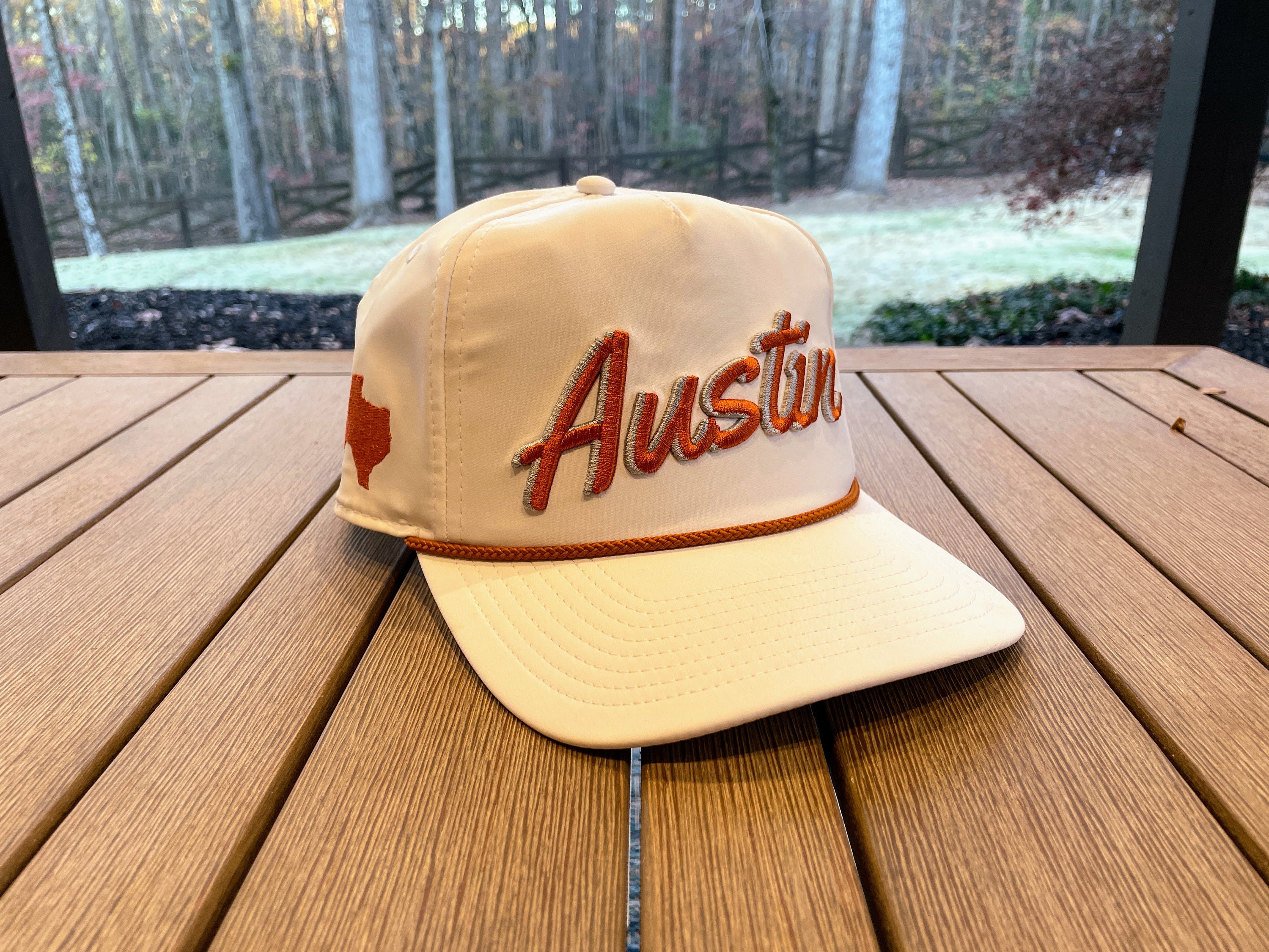 White austin, Tx Rope Hat 3D Embroidery College Football Rope Golf