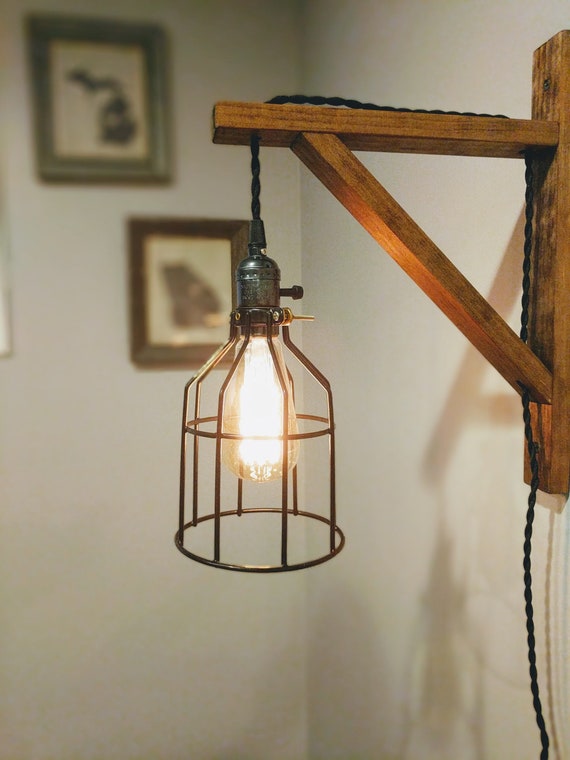 Wall Sconce Pendant Light Lamp Wood Rustic Wooden Modern Industrial Decor Hanging