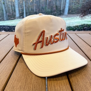 White &quot;Austin, TX&quot; Rope Hat | 3D embroidery | College Football | Rope Golf Cap | Saturdays | Gameday