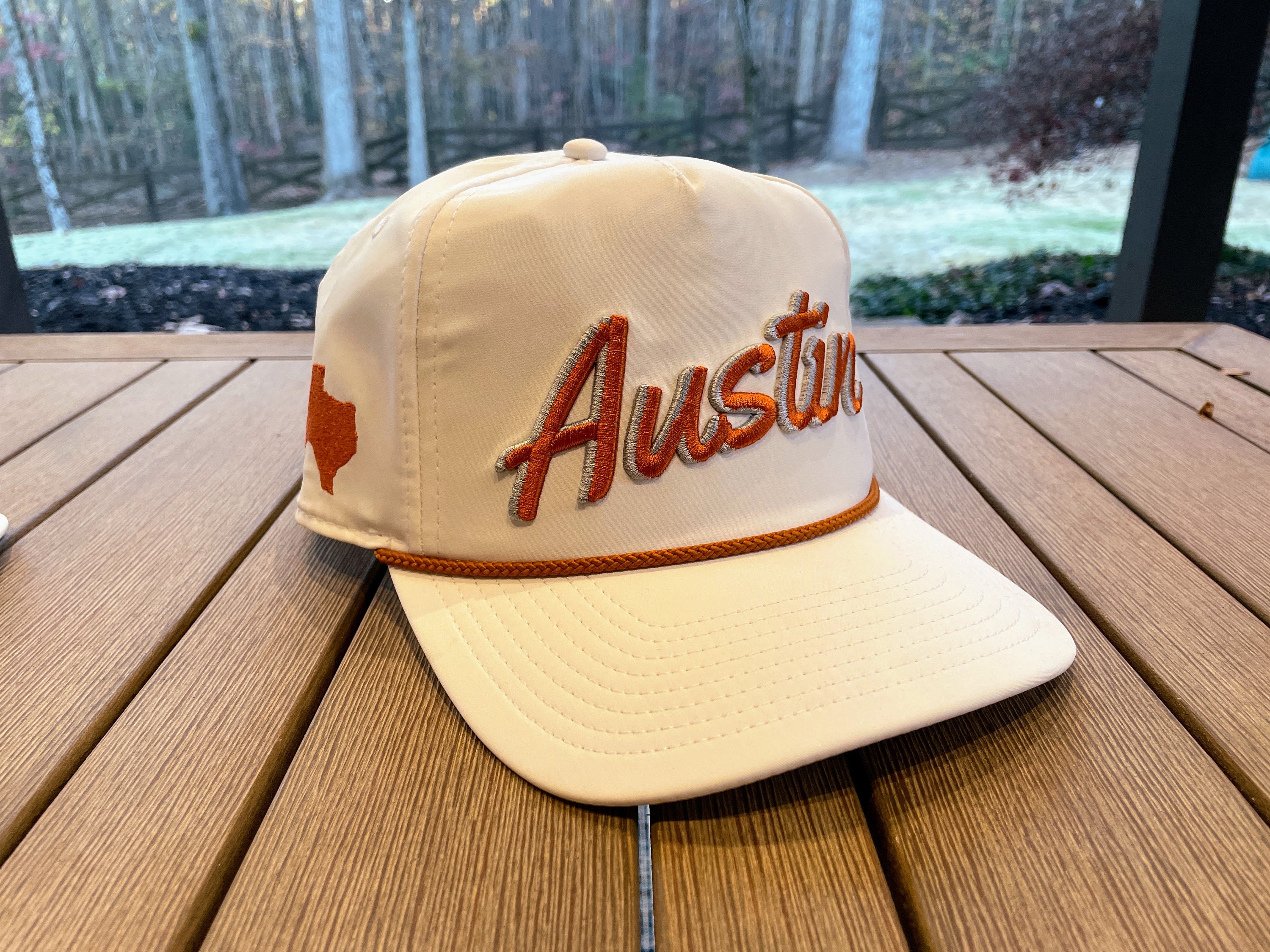 White austin, Tx Rope Hat 3D Embroidery College Football Rope Golf
