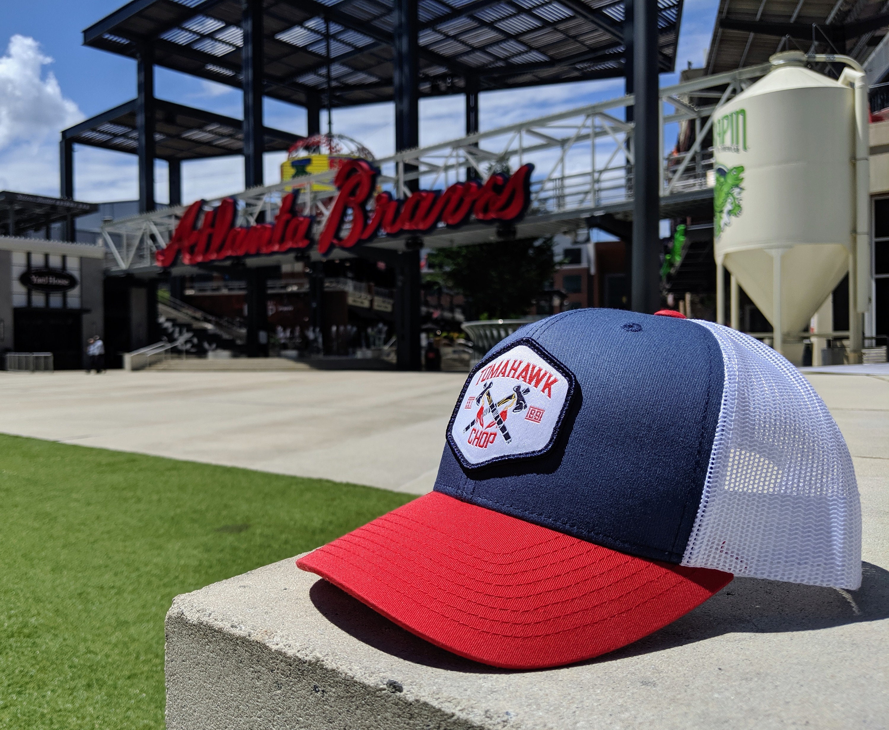 Red, White & Blue Atlanta Tomahawk Chop Hat | Baseball Trucker Hat | Tomahawk Chop | Braves | Patch Hat | Golf | ATL | Cap | Father's Day