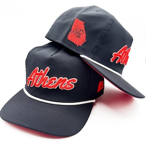 Black &quot;Athens, GA&quot; Rope Hat | 3D embroidery | College Football | Tradition | Rope Golf Cap | Saturdays | Gameday | State of Georgia