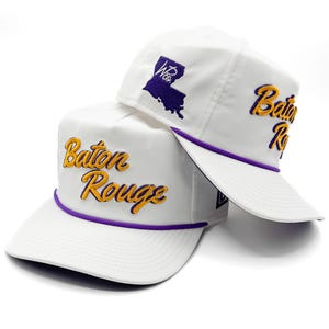 White &quot;Baton Rouge, LA&quot; Rope Hat | 3D embroidery | College Football | Tradition | Rope Golf Cap | Saturdays | Gameday | Geaux Tigers