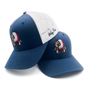 Navy & White Atlanta Indian Head Hat | Baseball Trucker Hat | Tomahawk Chop | Patch Hat | Golf | ATL | Cap | Father&#39;s Day