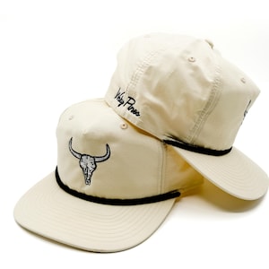 Longhorn Skull Rope Hat: Cream 5-Panel Snapback