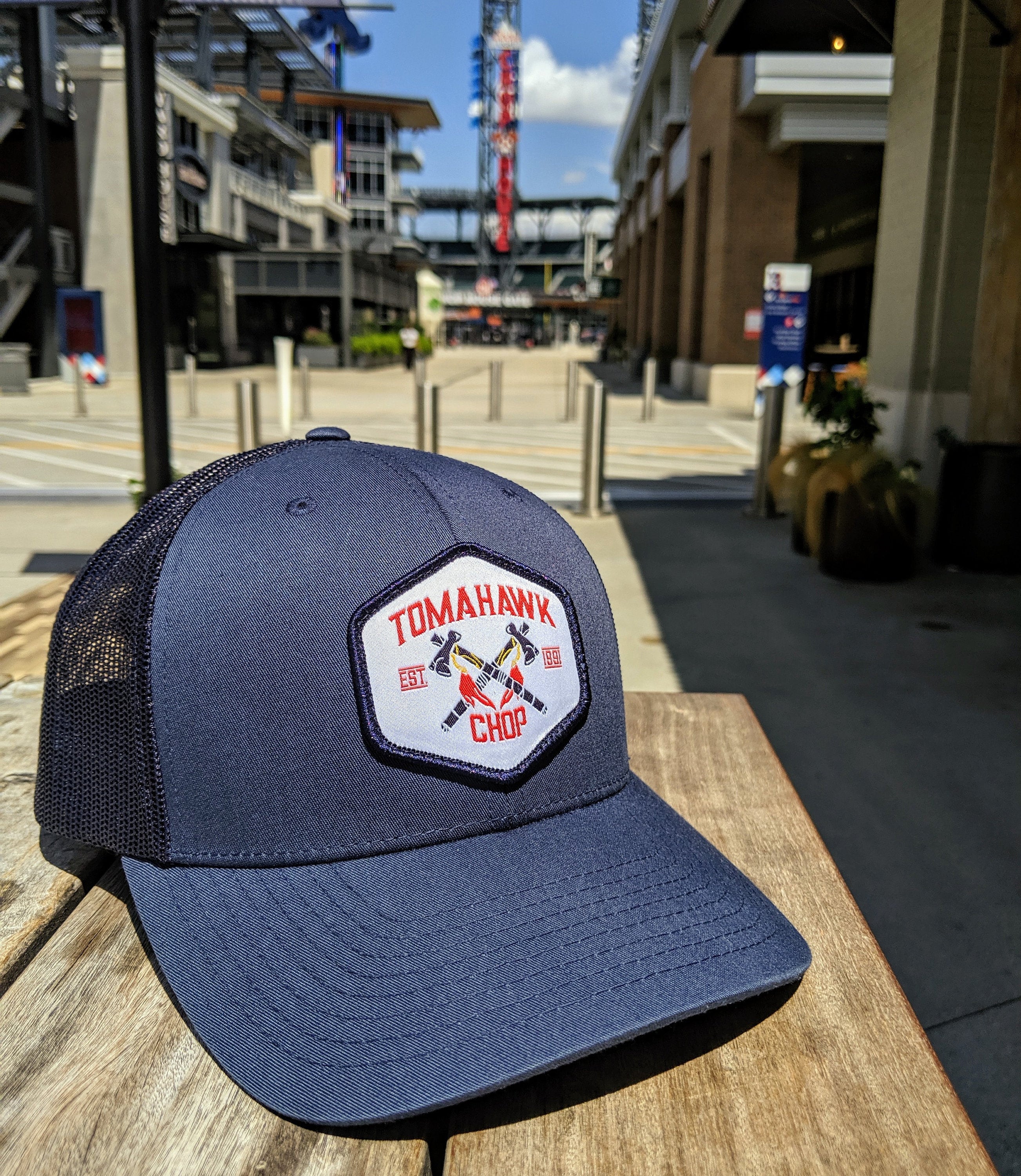 Navy Atlanta Tomahawk Chop Hat Baseball Trucker Hat 