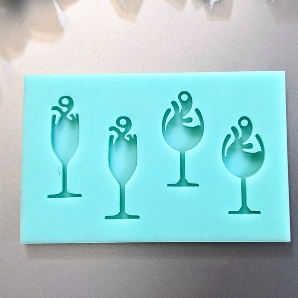 Splash Wine Glass Silicone Earring Mold, Resin Pendant Mold