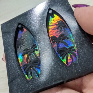 Holographic Palm Tree Surf Board Silicone Earring Mold / Resin Mold