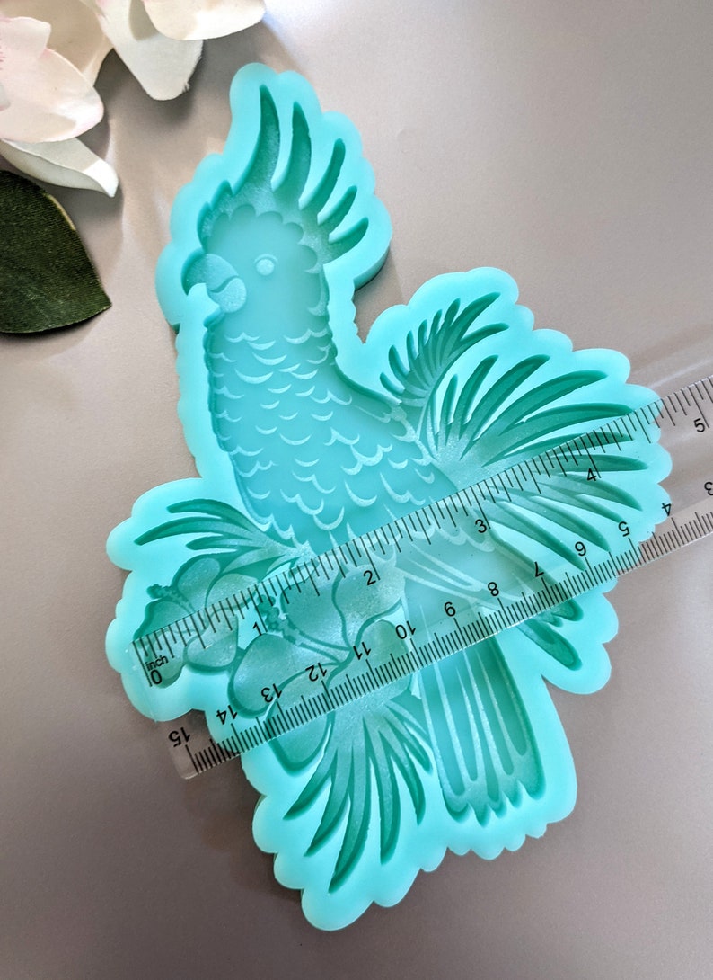 Feathered Parrot Hibiscus Coaster-Size Silicone Mold / Resin Mold / Concrete Mold image 4