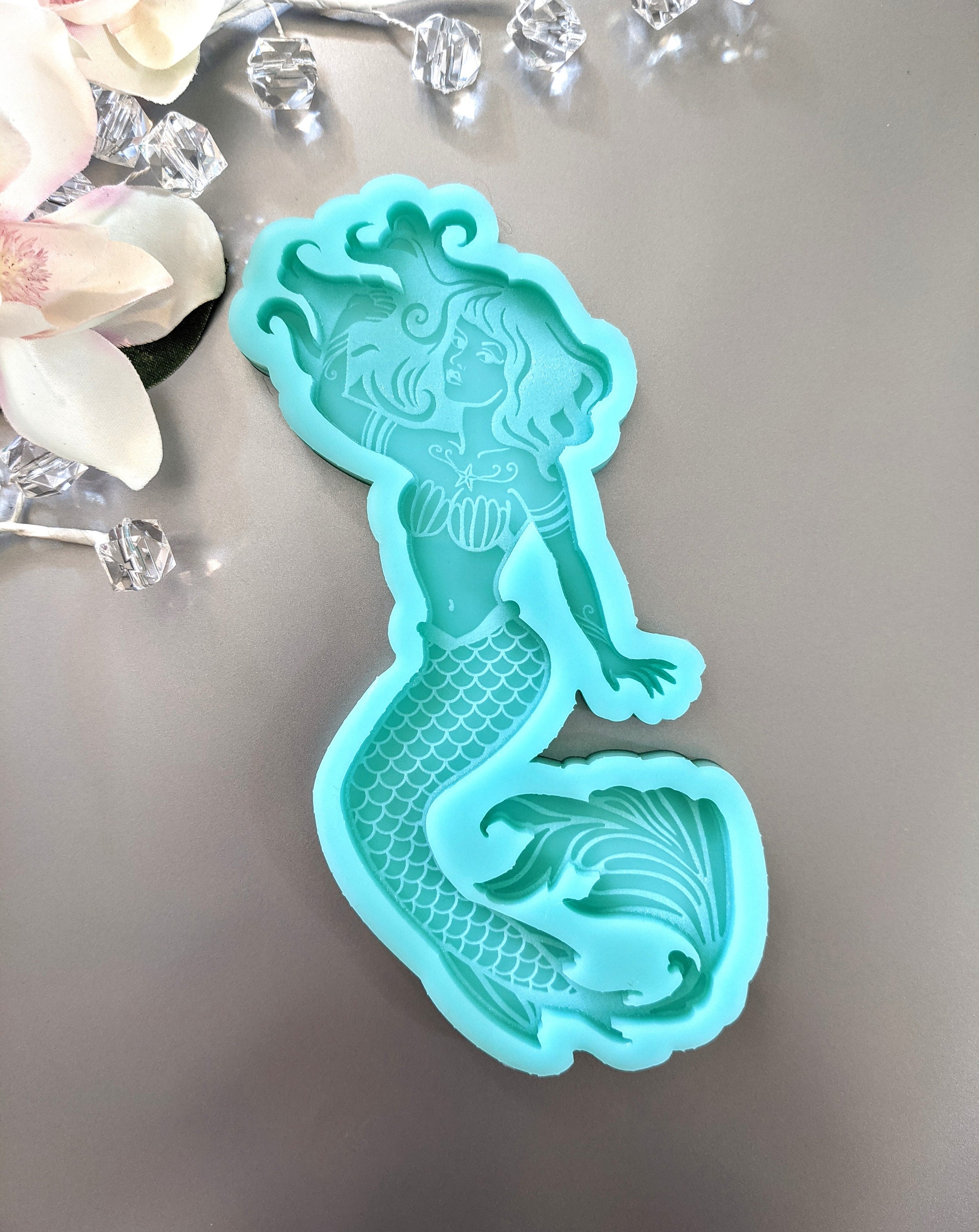 CRASPIRE Silicone Molds, Resin Casting Molds, For UV Resin, Epoxy Resin  Jewelry Making, Mermaid Tail, Laser Shining Nail Art Glitter and Tools,  Mixed Color, 91x62x15mm, Inner size: 81x52mm