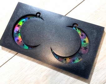 Holographic Moon & Stars Silicone Earring Mold / Resin Mold