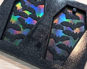 Holographic Coffin Silicone Mold: Bats, Resin Earring/Pendant