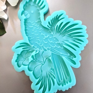 Feathered Parrot Hibiscus Coaster-Size Silicone Mold / Resin Mold / Concrete Mold image 2