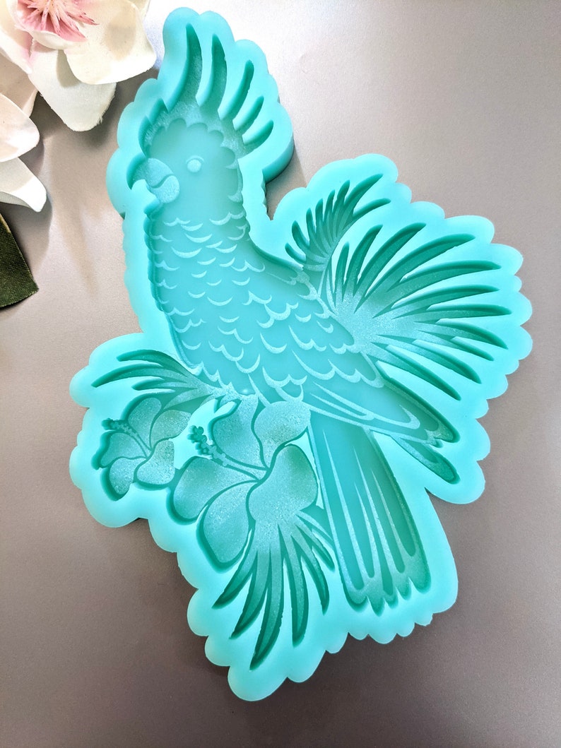 Feathered Parrot Hibiscus Coaster-Size Silicone Mold / Resin Mold / Concrete Mold image 2