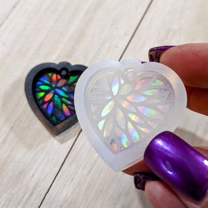 Molde de silicona con colgante de corazón de flor holográfica/molde de resina/molde de Chocolate/molde de caramelo