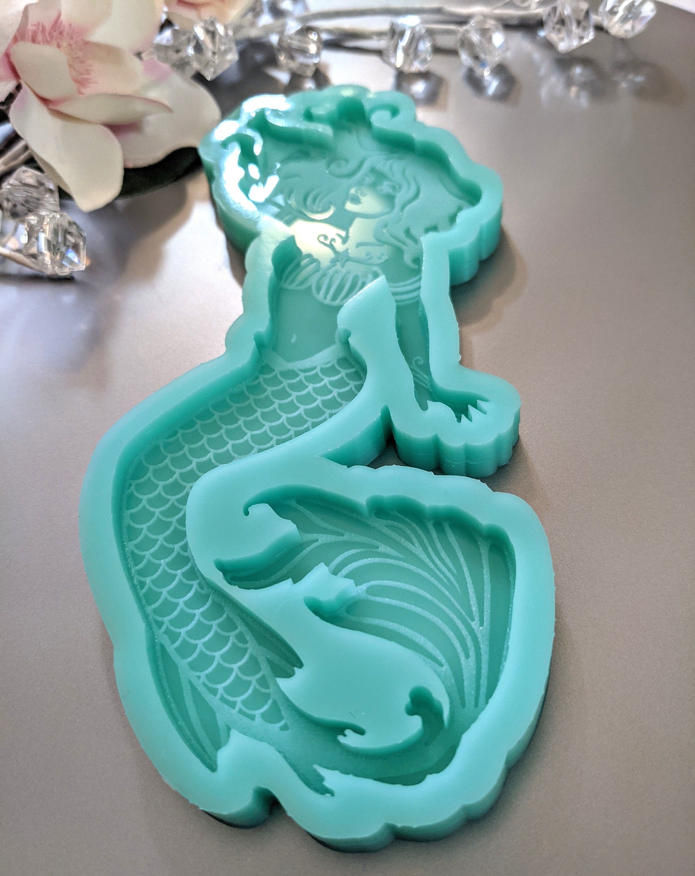 Mermaid Shape Badge Reel Silicone Mold - Glossy Epoxy Resin Craft Mold For DIY Jewelry