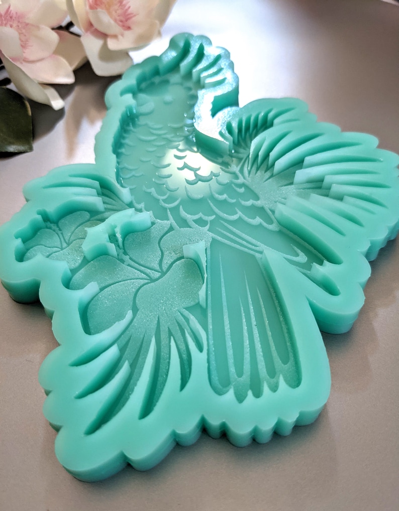 Feathered Parrot Hibiscus Coaster-Size Silicone Mold / Resin Mold / Concrete Mold image 3