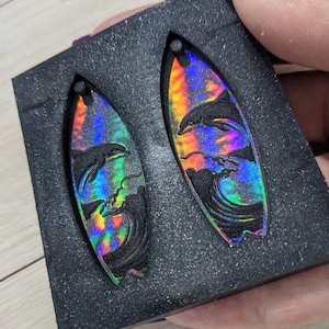 Holographic Dolphin Wave Surf Board Silicone Earring Mold / Resin Mold